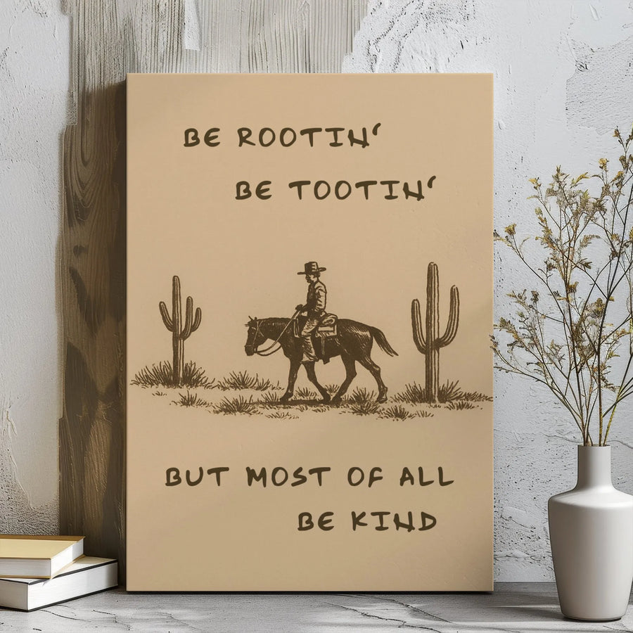 Western Cowboy Wall Art | Be Rootin' Be Tootin' Be Kind Quote | Gallery Wrap Canvas Print | Rustic Farmhouse Home Decor Gift