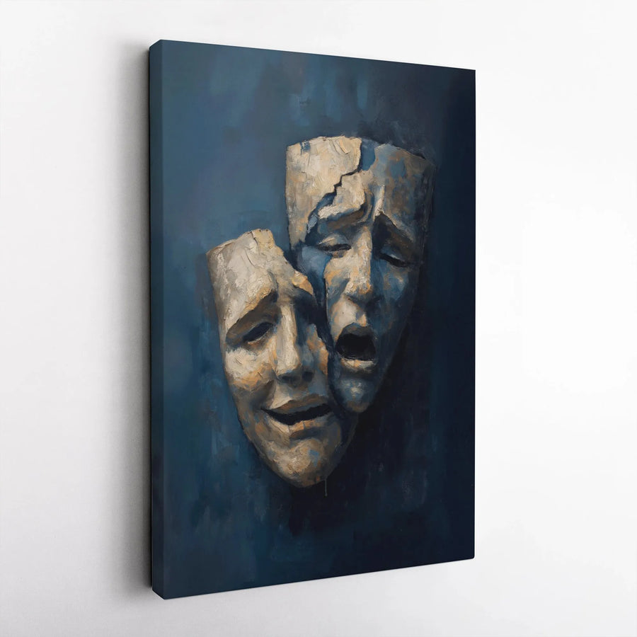 Theater Masks Canvas Wall Art | Comedy and Tragedy Dramatic Oil Style | 1.25 Inch Gallery Wrap | Premium Decor for Actors and Drama Lovers