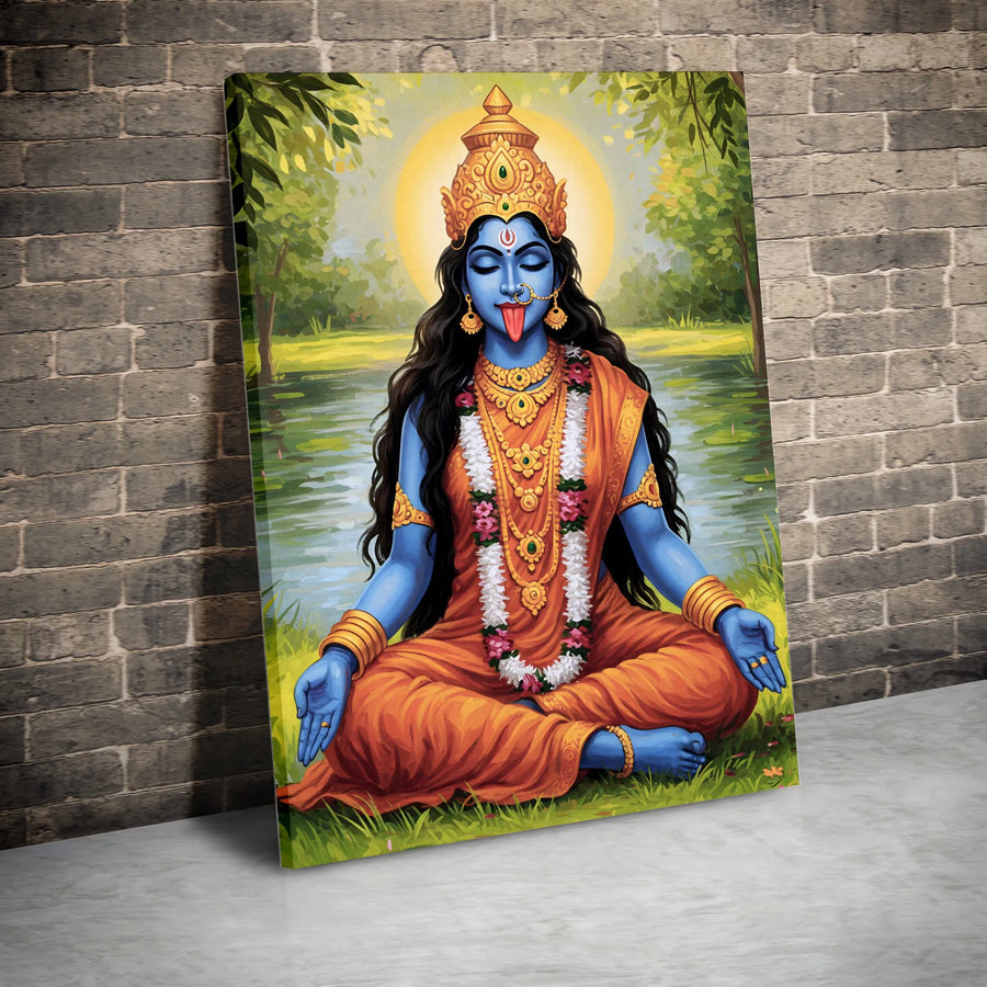 Goddess Kali Canvas Wall Art | Meditating Hindu Deity Spiritual Print | Premium Fade-Resistant Gallery Wrap | Sacred Home Decor Gift