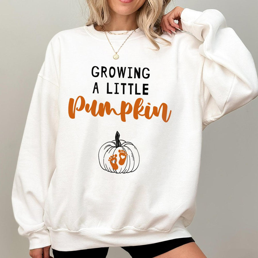 Growing A Little Pumpkin Sweatshirt | Fall Pregnancy Announcement Graphic | Cotton Blend Comfort | Trendy Autumn Expecting Mom Gift