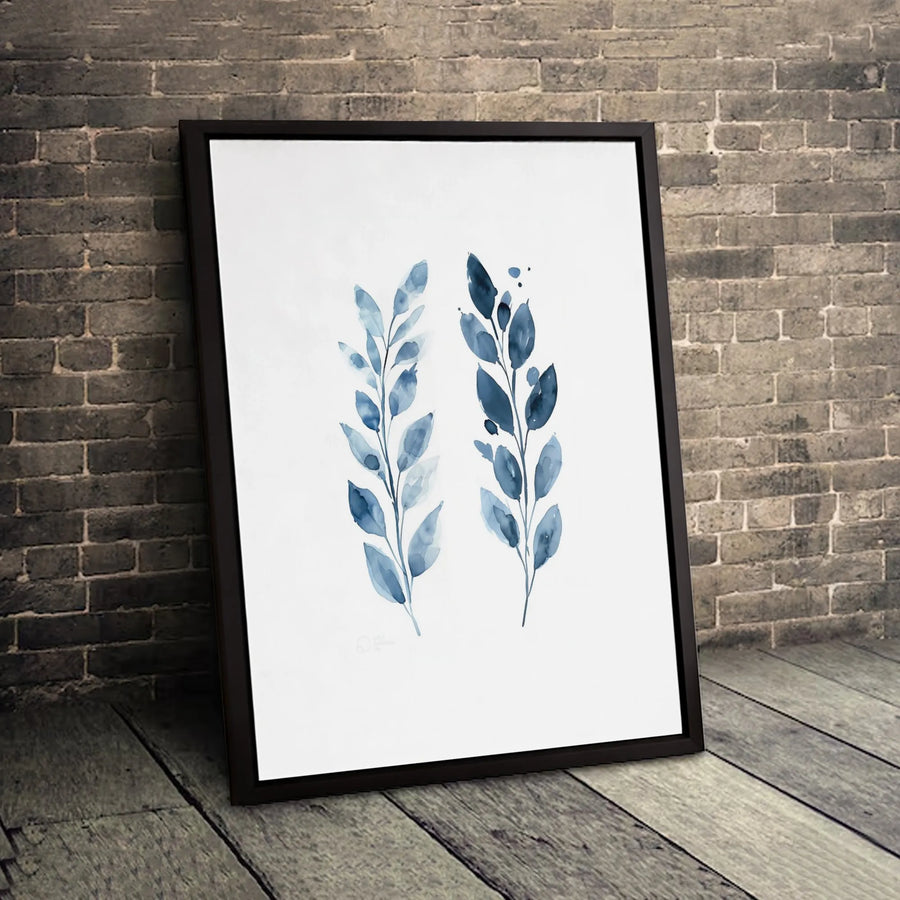 Blue Botanical Canvas Wall Art | Watercolor Leaf Branch Print | Premium Gallery-Wrapped Gallery Quality | Modern Minimalist Home Decor Gift