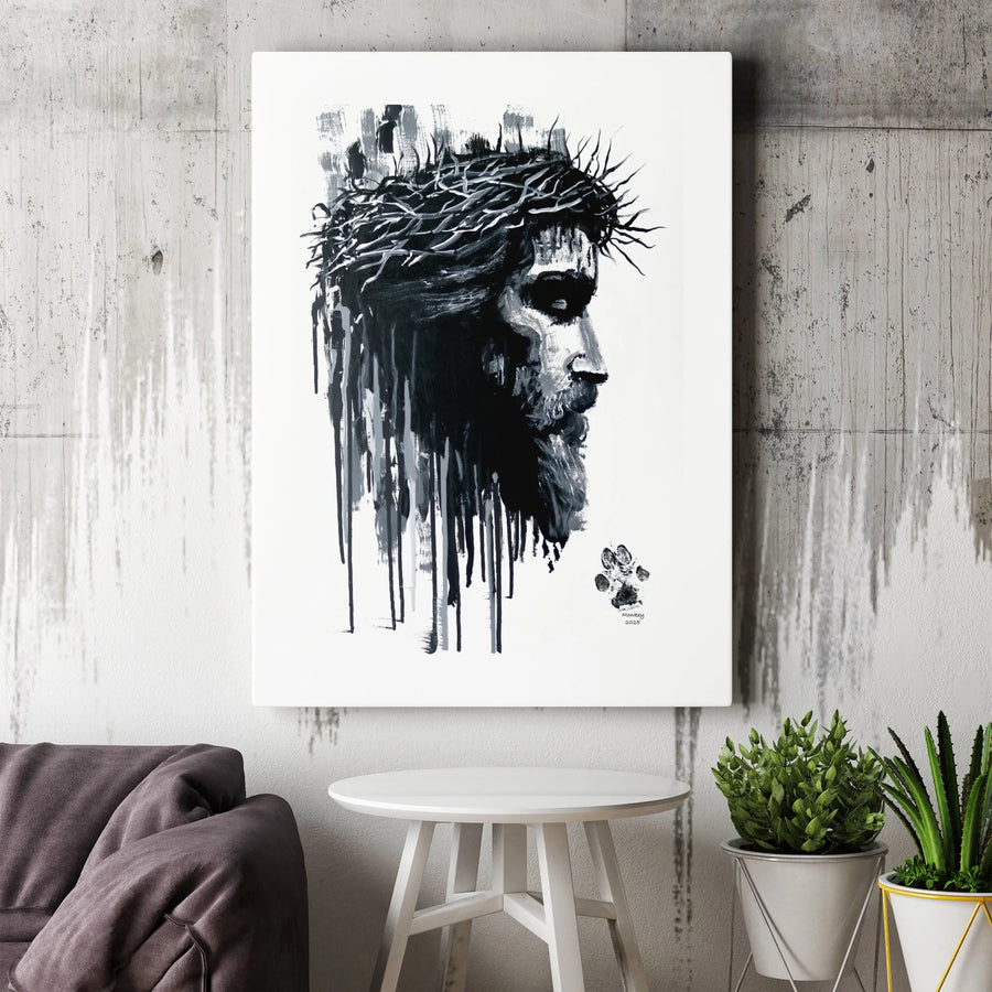 Jesus Canvas Wall Art | Abstract Crown of Thorns Portrait | Premium Thick Gallery Wrap | Modern Christian Home Decor Gift