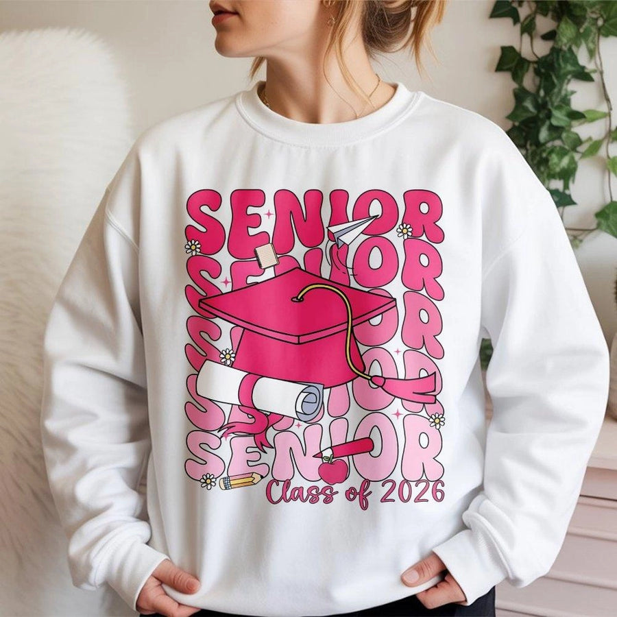 Senior 2026 Sweatshirt | Retro Pink Graduation Aesthetic | Premium Comfy Fleece Crewneck | Class of 2026 High School Senior Gift