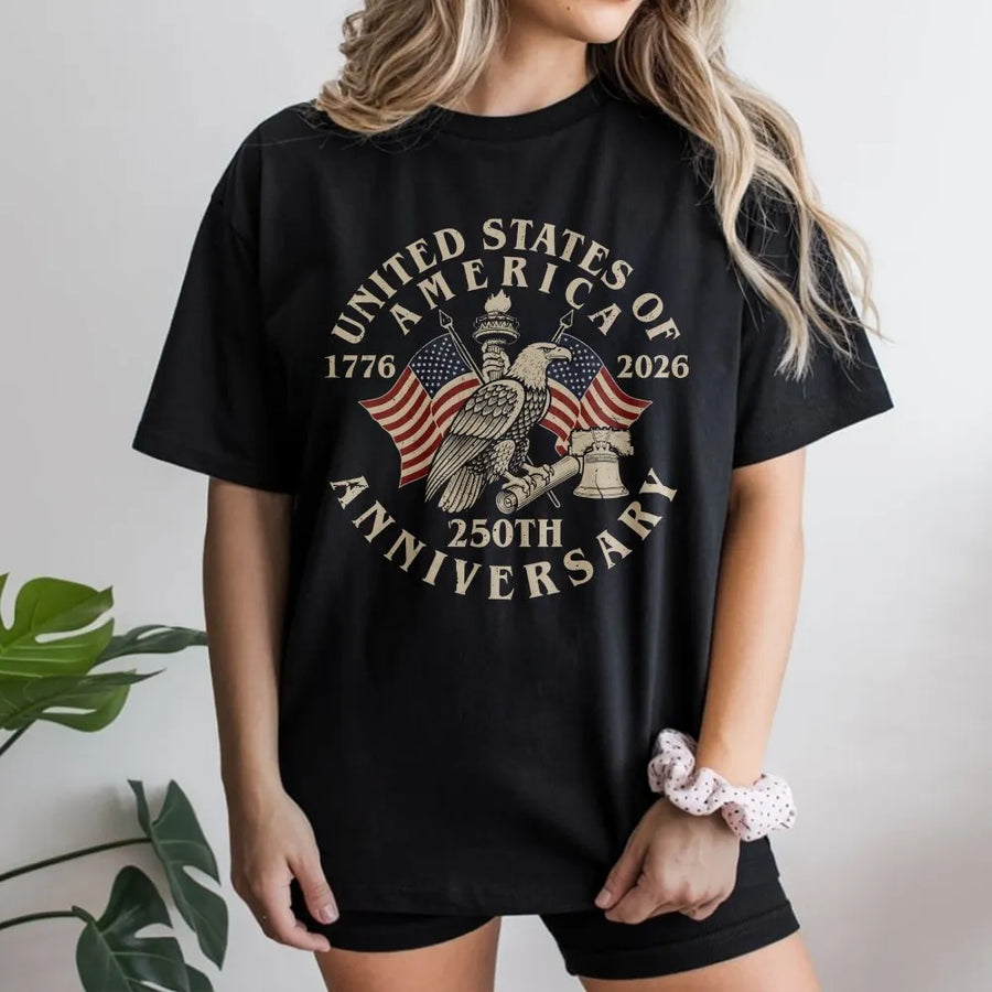 USA 250th Anniversary T-Shirt | Vintage American Flag Eagle Graphic | Premium Cotton Blend | Patriotic Collector's Gift for Men and Women
