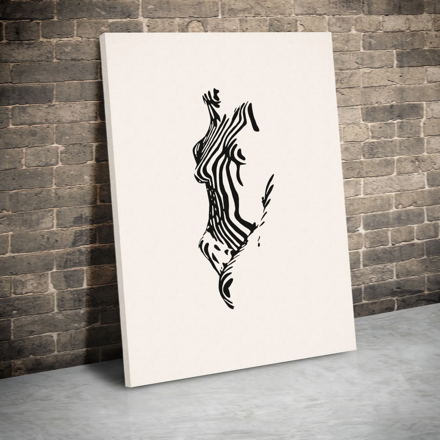 Abstract Female Torso Canvas Print | Zebra Stripe Body Silhouette Line Art | Premium Gallery Wrapped Wall Decor | Minimalist Modern Home Gift