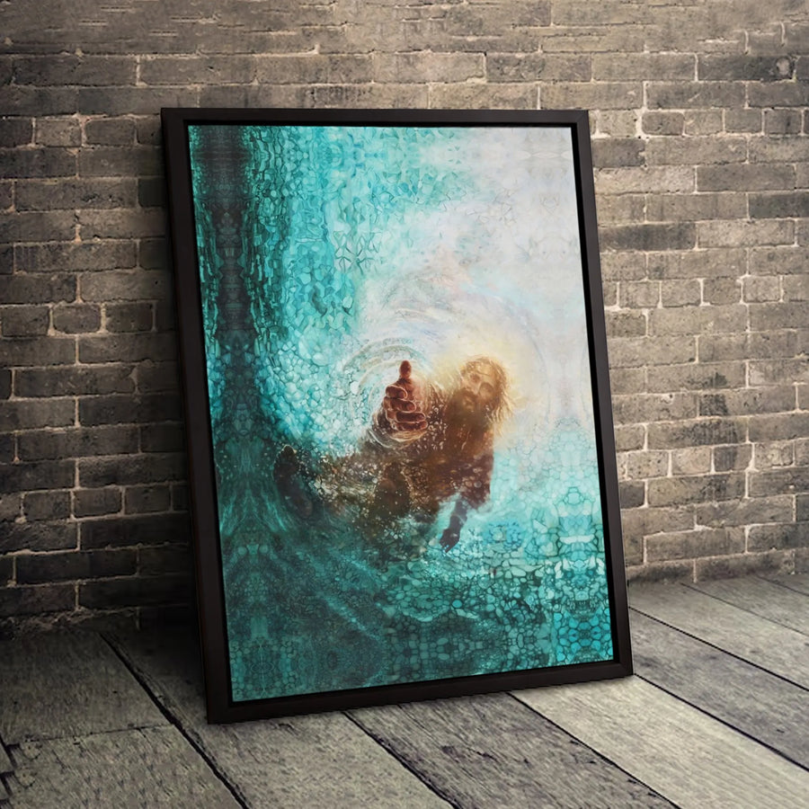 Jesus Reaching Hand Into Water Canvas Print | Religious Christian Wall Art | Premium Fade-Resistant Gallery Wrap | Inspirational Home Decor Gift
