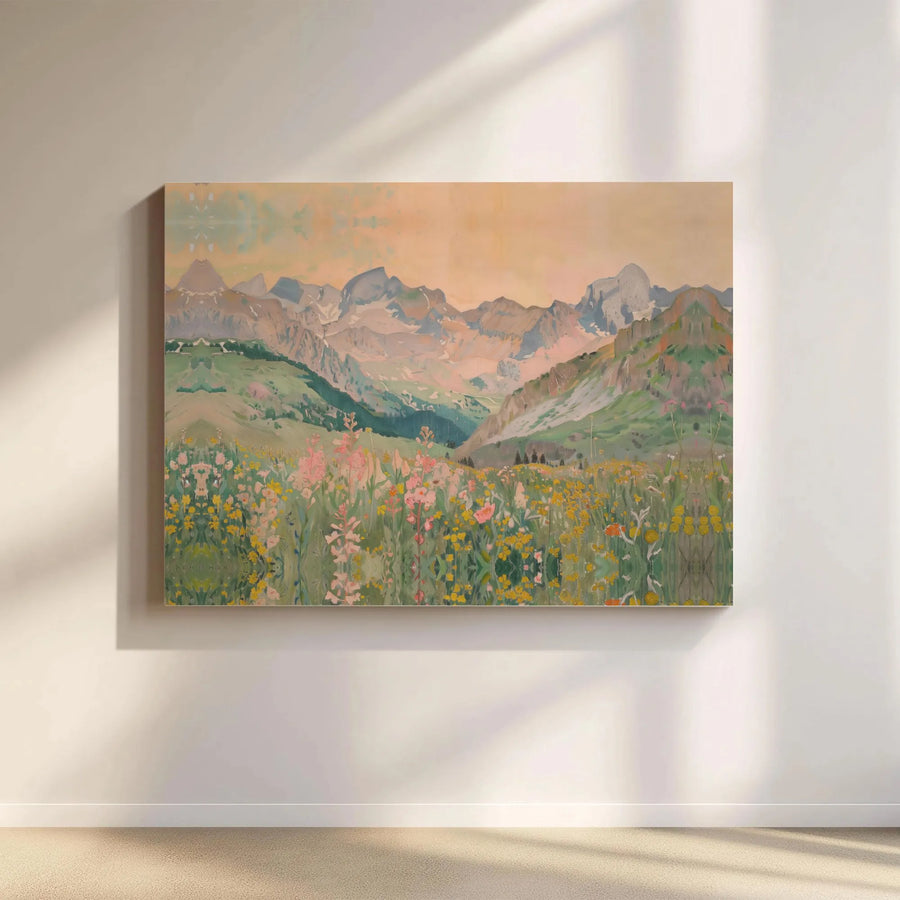 Impressionist Mountain Landscape Canvas | Wildflower Meadow Wall Art | Gallery Wrapped Premium Print | Nature Home Decor Gift