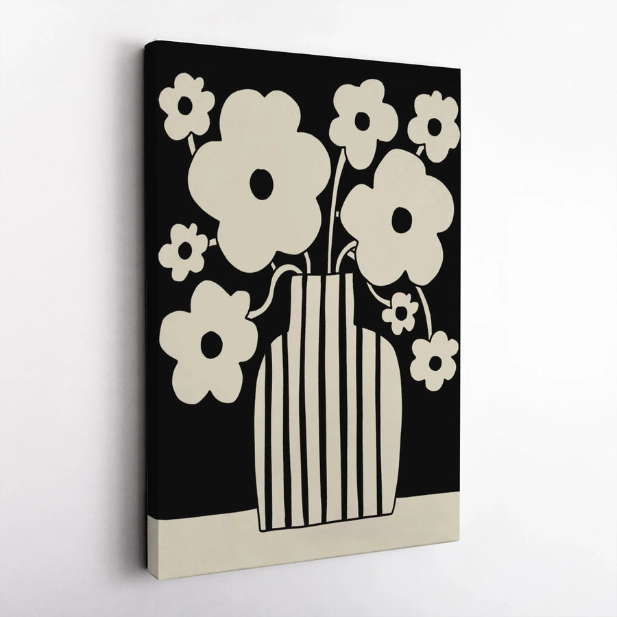 Minimalist Flower Vase Canvas Wall Art | Black and White Botanical Illustration | Premium Gallery Wrapped Canvas | Modern Home Decor Gift