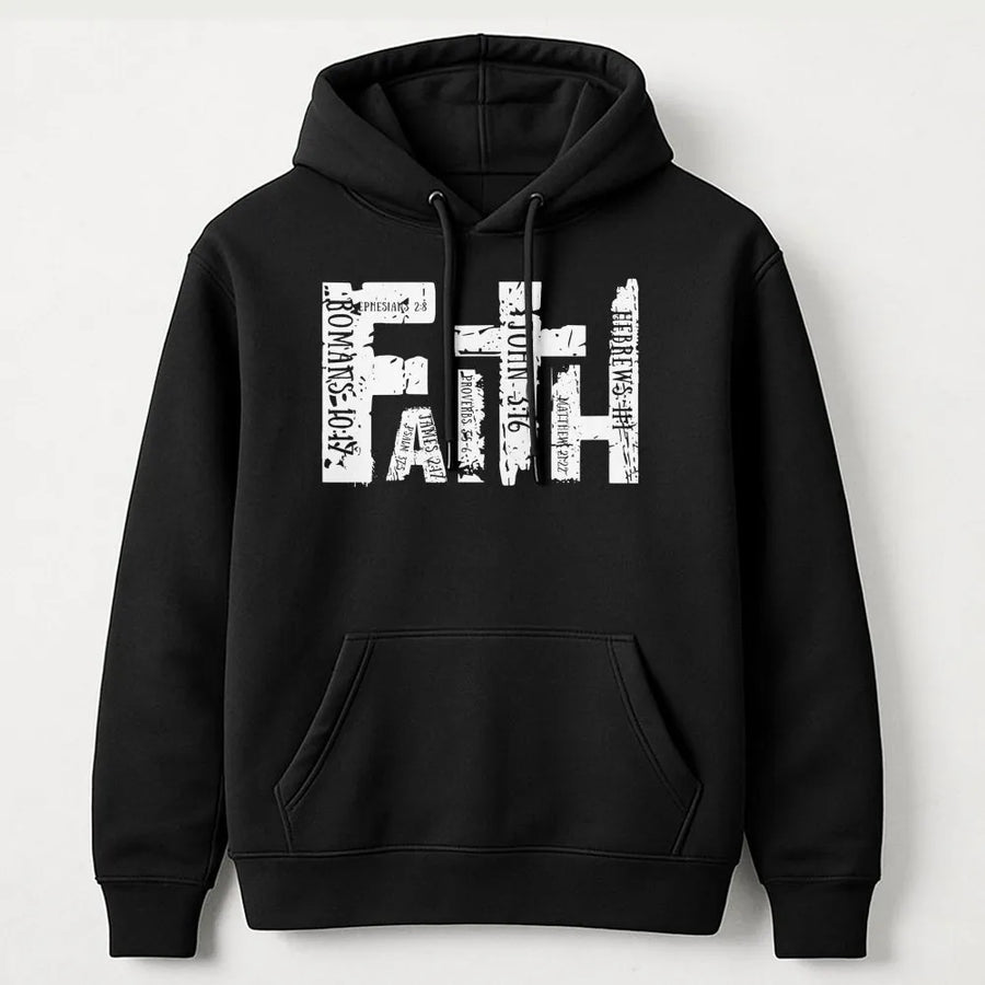 Faith Hoodie | Bible Verse Typography Graphic | Premium Cotton Blend | Christian Religious Gift for Men and Women