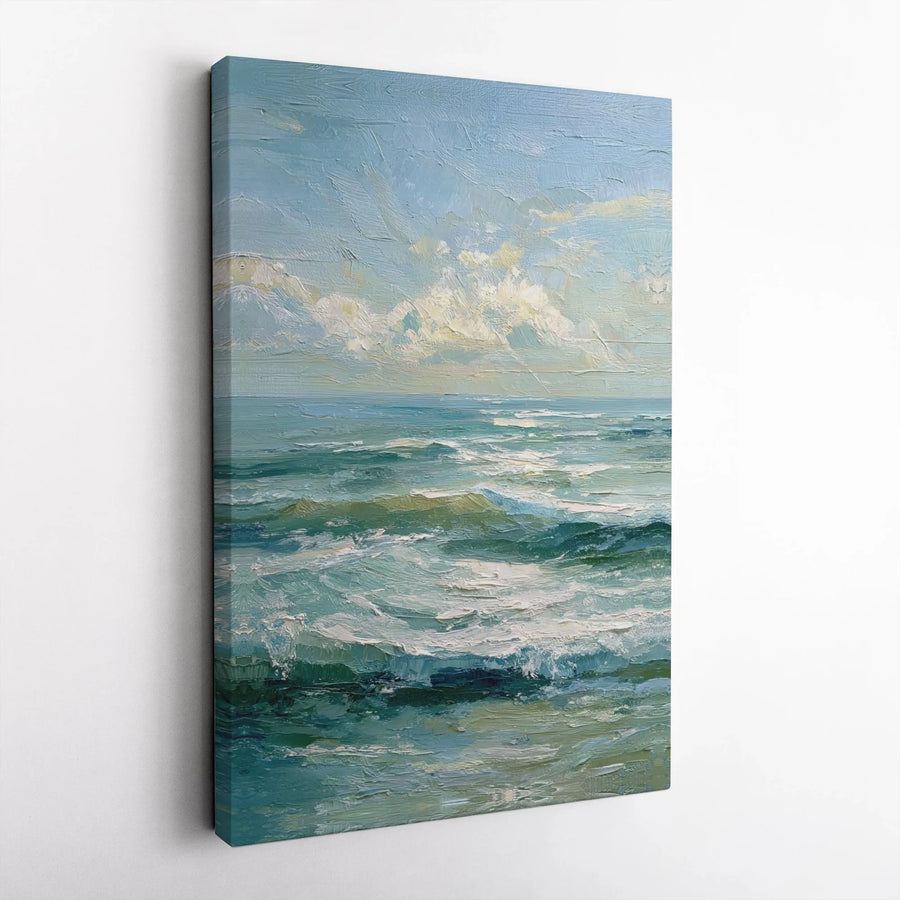 Ocean Waves Wall Art | Impasto Textured Seascape Canvas | Premium Gallery Wrapped Print | Coastal Home Decor Gift for Beach Lovers