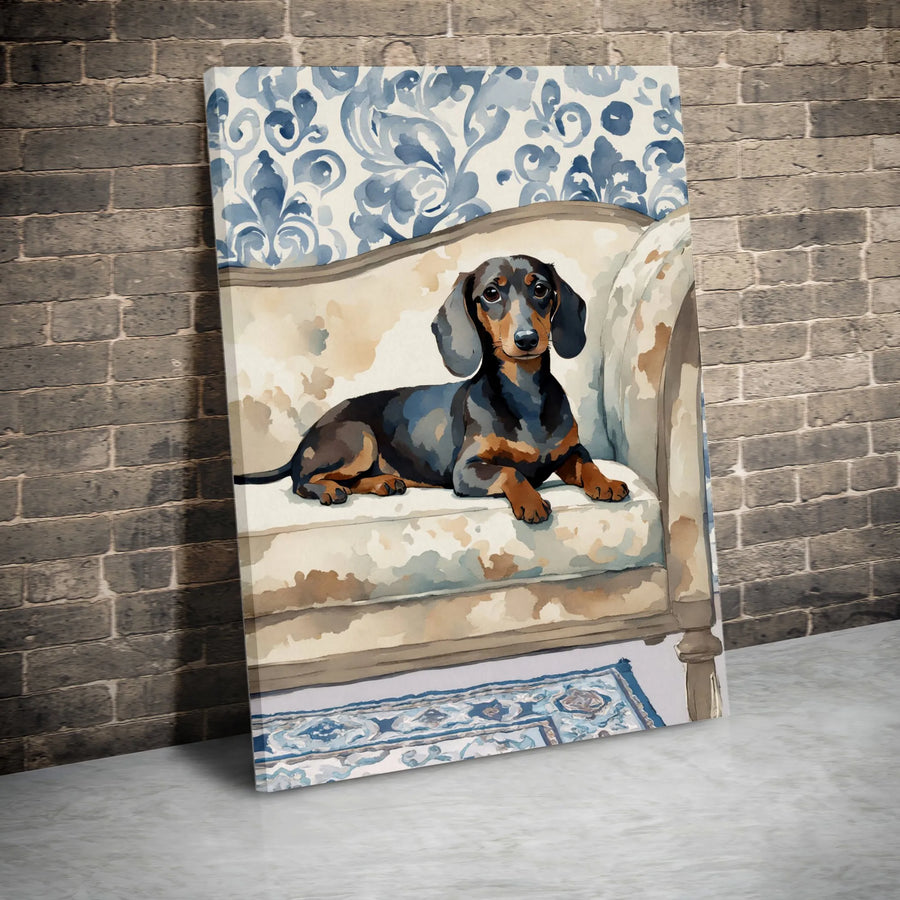 Dachshund Dog Wall Art | Watercolor Portrait On Couch | Premium 1.25" Gallery Canvas | Gift For Dog Lovers & Pet Owners