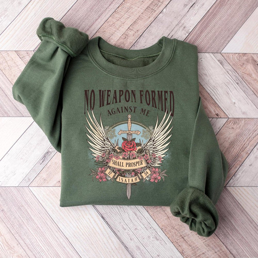 No Weapon Formed Against Me Sweatshirt | Isaiah 54:17 Bible Verse Apparel | Premium Cotton Blend Christian Gift | Unisex Religious Faith Sweater