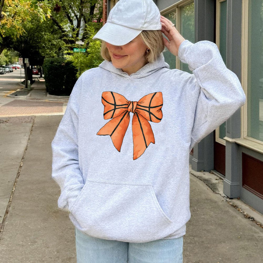 Basketball Bow Hoodie | Aesthetic Coquette Sports Sweatshirt | Premium Cotton-Blend Pullover | Cute Gift For Basketball Mom & Player