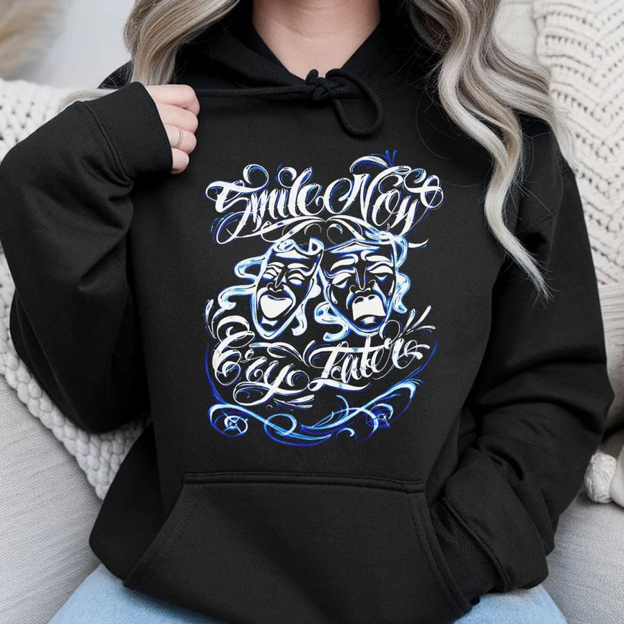 Smile Now Cry Later Hoodie | Chicano Art Style Graphic | Premium Cotton Blend | Streetwear Urban Gift For Him