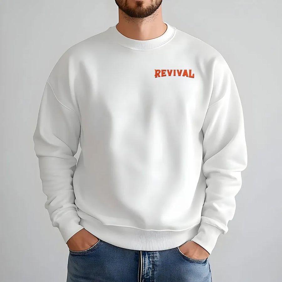 Revival Sweatshirt | Minimalist Left Chest Graphic Tee | Premium 100% Cotton | Unisex Christian Faith Apparel Gift