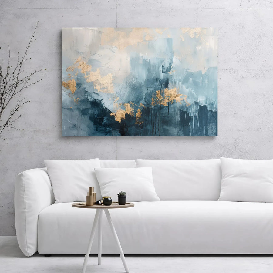 Abstract Blue and Gold Canvas Wall Art | Textured Navy Gold Foil Style Print | Gallery Wrap 1.25-inch Frame | Modern Living Room Home Decor