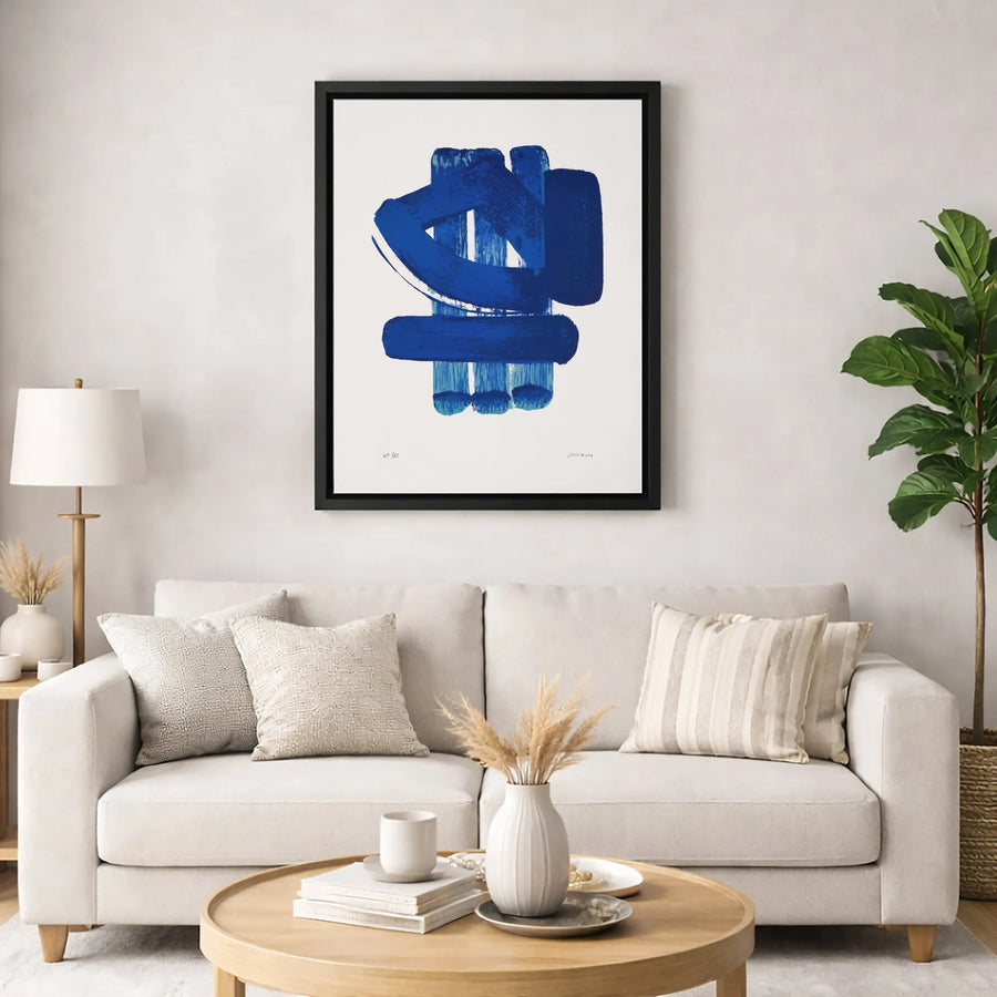 Abstract Blue Brushstroke Canvas Wall Art | Minimalist Modern Painting Print | Gallery-Quality 1.25 Inch Frame | Contemporary Home Decor Gift