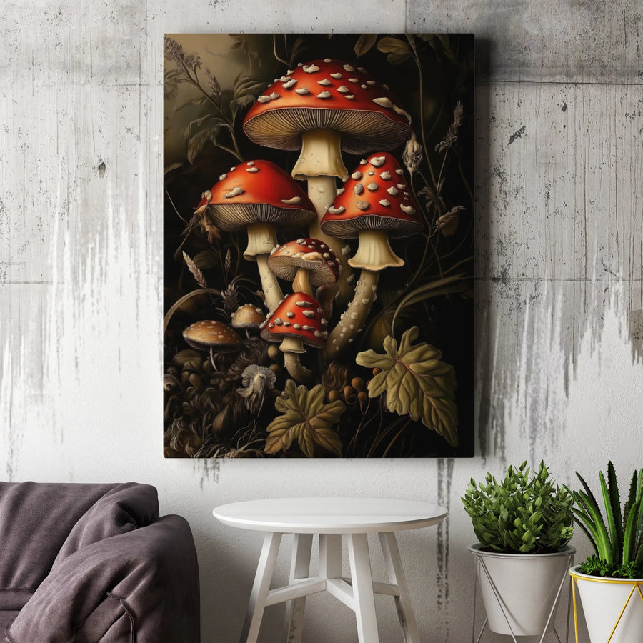 Amanita Muscaria Mushroom Wall Art | Vintage Botanical Forest Painting | Premium Gallery-Wrapped Canvas | Cottagecore Home Decor Gift