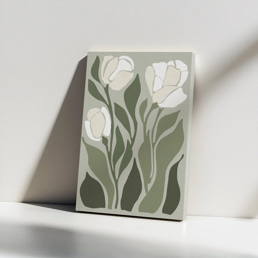 Minimalist Floral Canvas Wall Art | Abstract Sage Green Botanical Illustration | Premium Gallery Wrap Print | Modern Home Decor Gift for Living Room