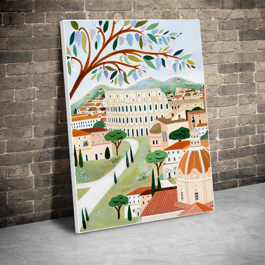 Rome Italy Wall Art | Colosseum Illustrative Travel Print | Premium 1.25-Inch Gallery Canvas | Mediterranean Home Decor Gift