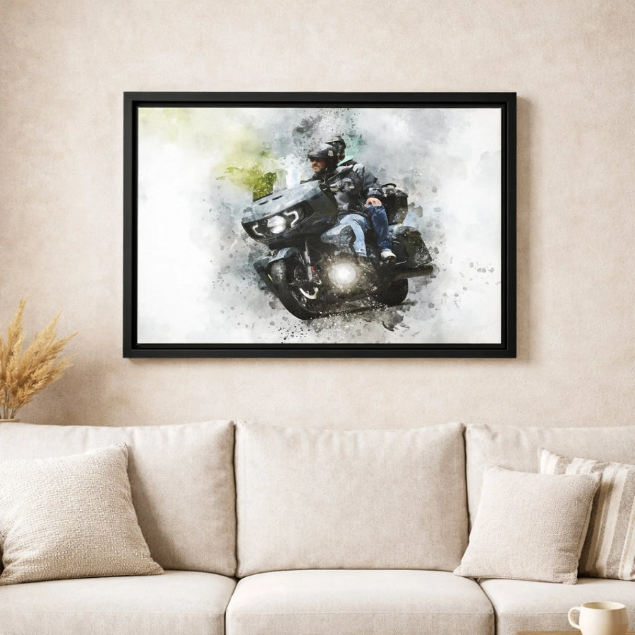 Motorcycle Rider Canvas Print | Watercolor Biker Art | Premium 1.25 Inch Gallery Wrap | Gift for Motorcycle Lover