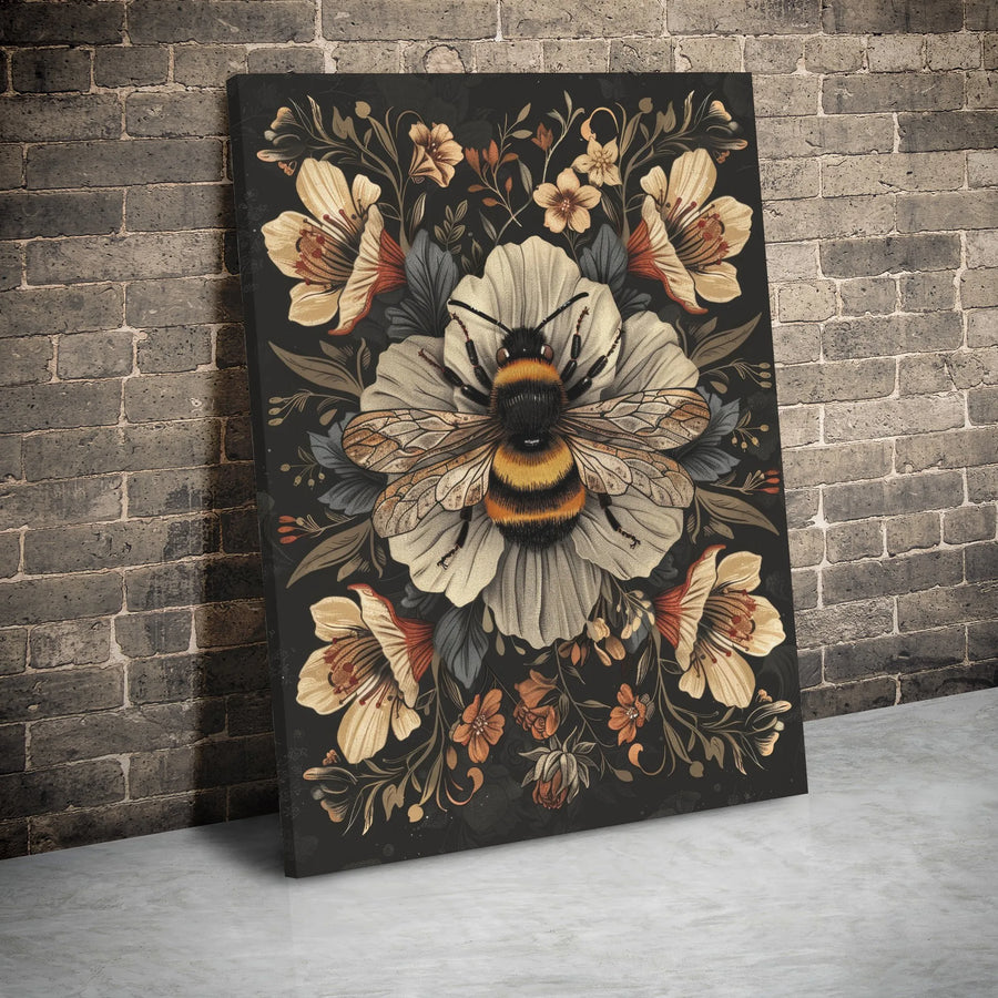 Bumblebee Canvas Wall Art | Vintage Botanical Floral Illustration | Gallery Wrapped Premium Decor | Nature Lover Home Gift