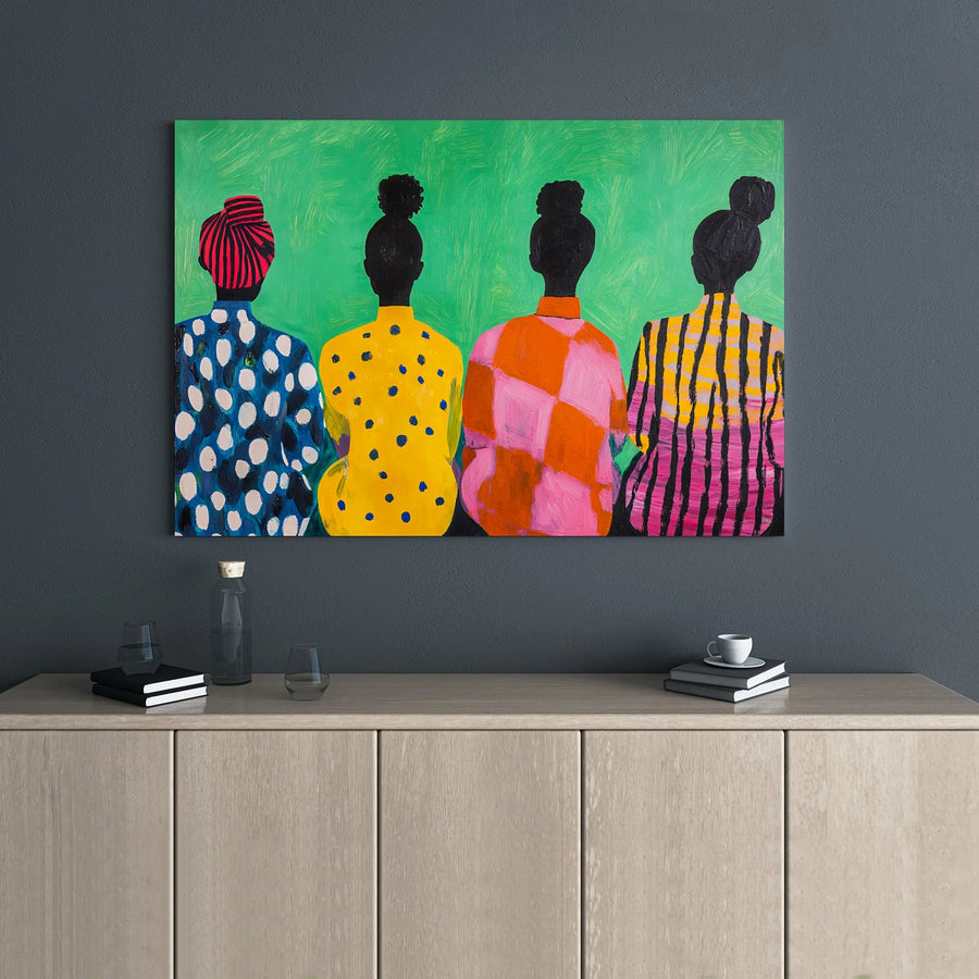 Black Women Wall Art | Abstract Colorful Patterned Portrait Canvas | Gallery Wrap Wooden Frame | Empowering Home Decor Gift for Women