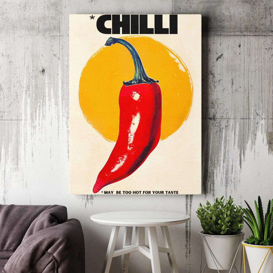 Vintage Chilli Poster Canvas Wall Art | Retro Pop Art Kitchen Print | Premium Gallery Canvas | Unique Decor Gift for Foodie or Chef