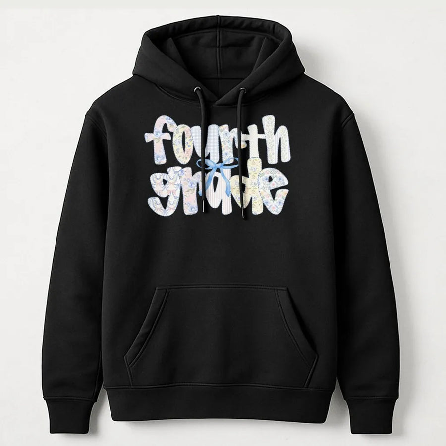 Fourth Grade Teacher Hoodie | Coquette Bow Floral Graphic | Premium Cotton-Blend | Back to School Elementary Teacher Gift