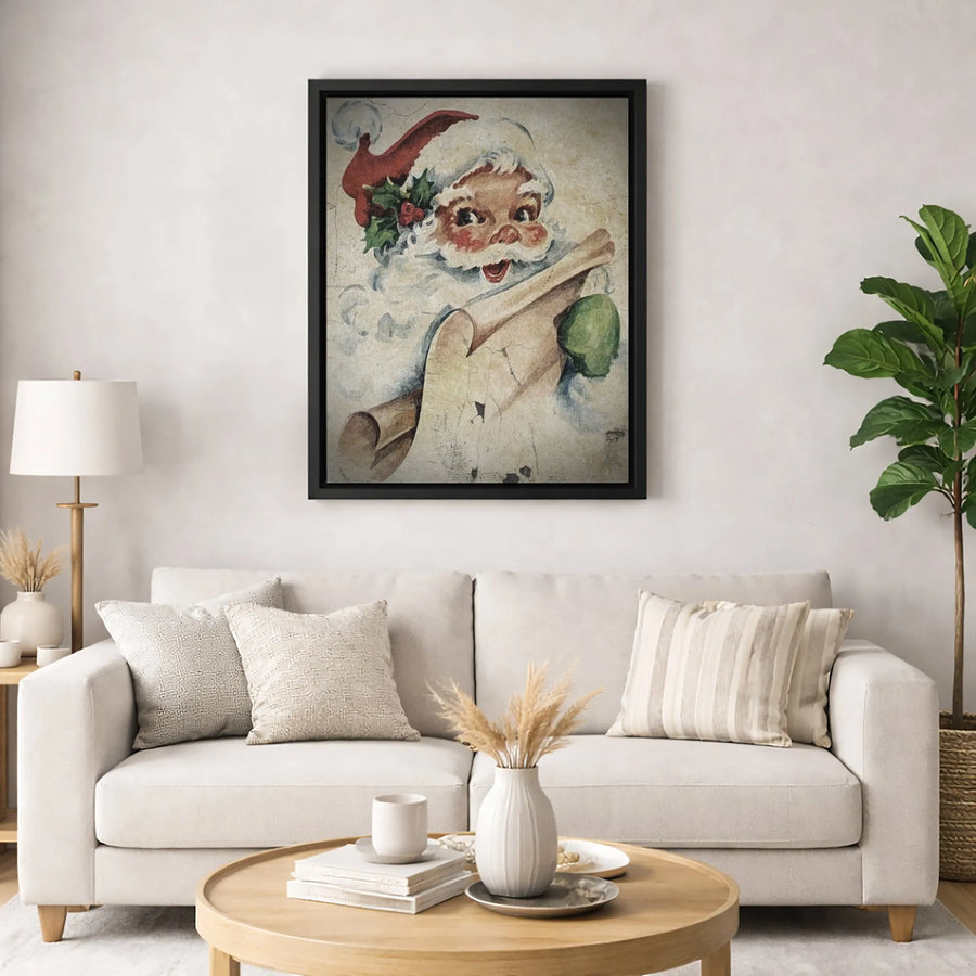 Vintage Santa Claus Wall Art | Distressed Christmas Decor | Premium Gallery Canvas | Retro Holiday Gift for Home Office