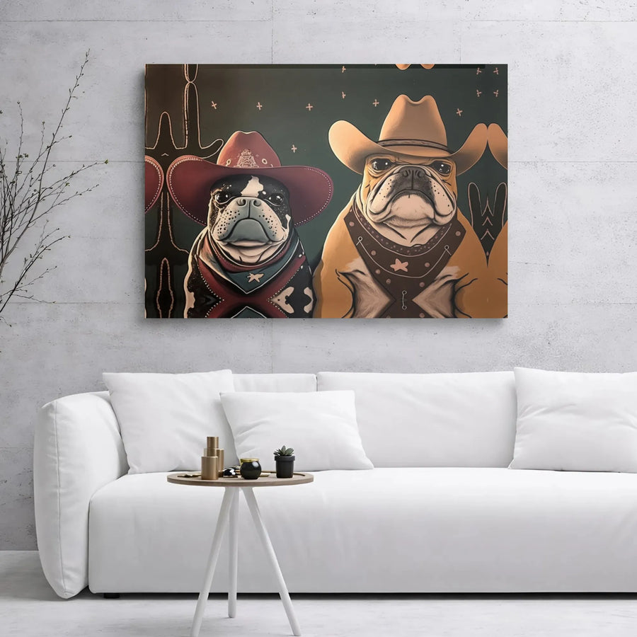French Bulldog Cowboy Canvas Wall Art | Whimsical Western Dog Portrait | Premium Gallery Wrap Decor | Gift for Dog Lovers & Ranch Decor