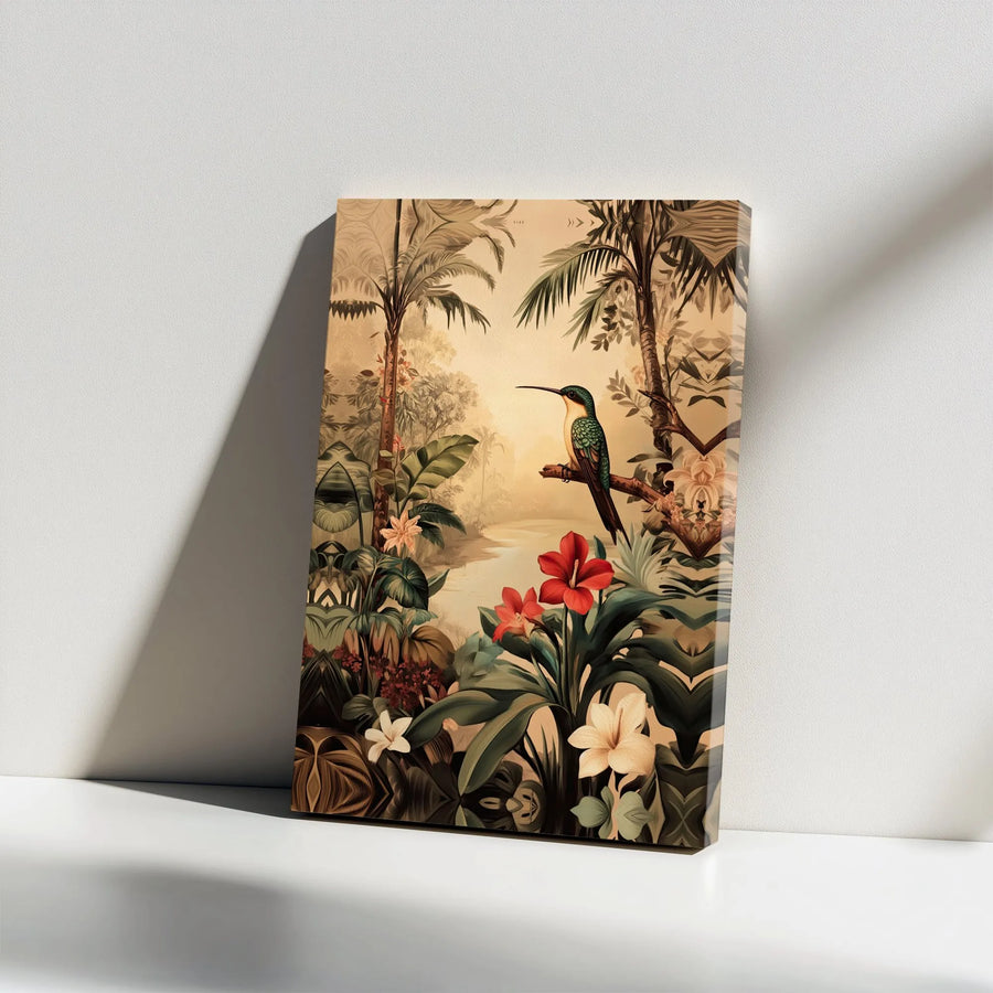 Hummingbird Wall Art Canvas Print | Vintage Tropical Jungle Illustration | Premium Gallery Wrapped Canvas | Living Room & Bedroom Home Decor Gift