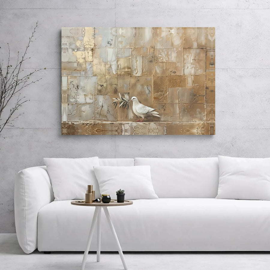 White Dove Canvas Wall Art | Peace Symbol Olive Branch Abstract | Premium Gallery Wrap 1.25 Inch | Modern Minimalist Home Decor
