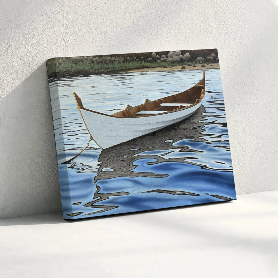Rowing Dory Canvas Wall Art | Serene Coastal Seascape Print | Premium 1.25" Gallery Wrap Canvas | Nautical Decor Gift for Living Room