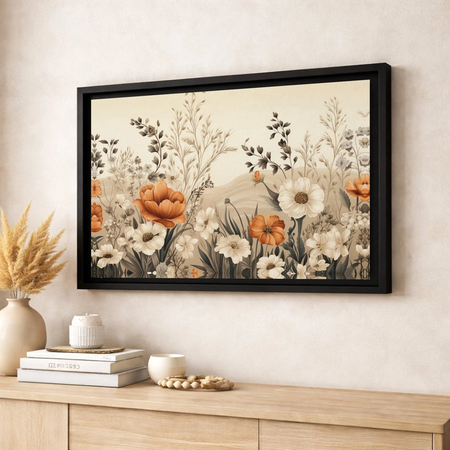 Wildflower Field Canvas Art | Vintage Botanical Floral Print | Premium Gallery-Wrapped 1.25" Decor | Boho Farmhouse Wall Decor for Home