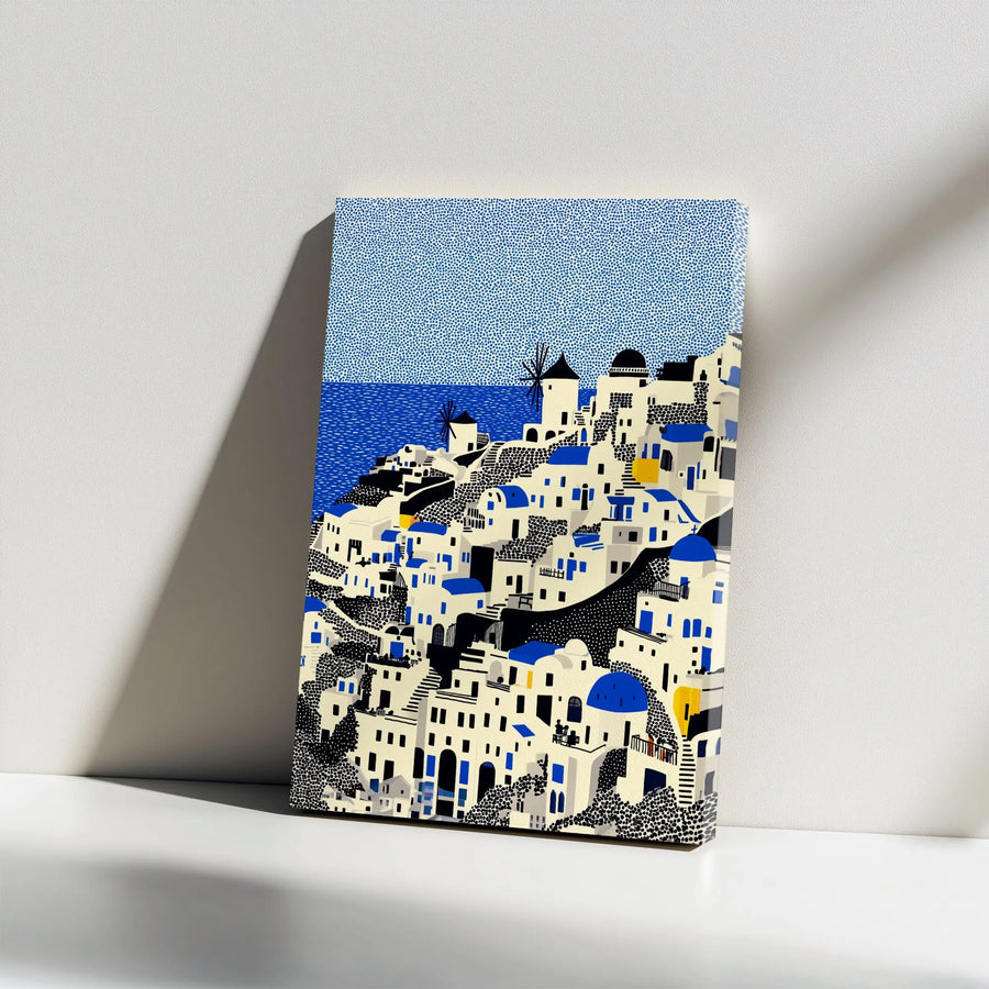 Santorini Greece Canvas Wall Art | Modern Graphic Travel Print | Premium Fade-Resistant Canvas | Mediterranean Home Decor Gift