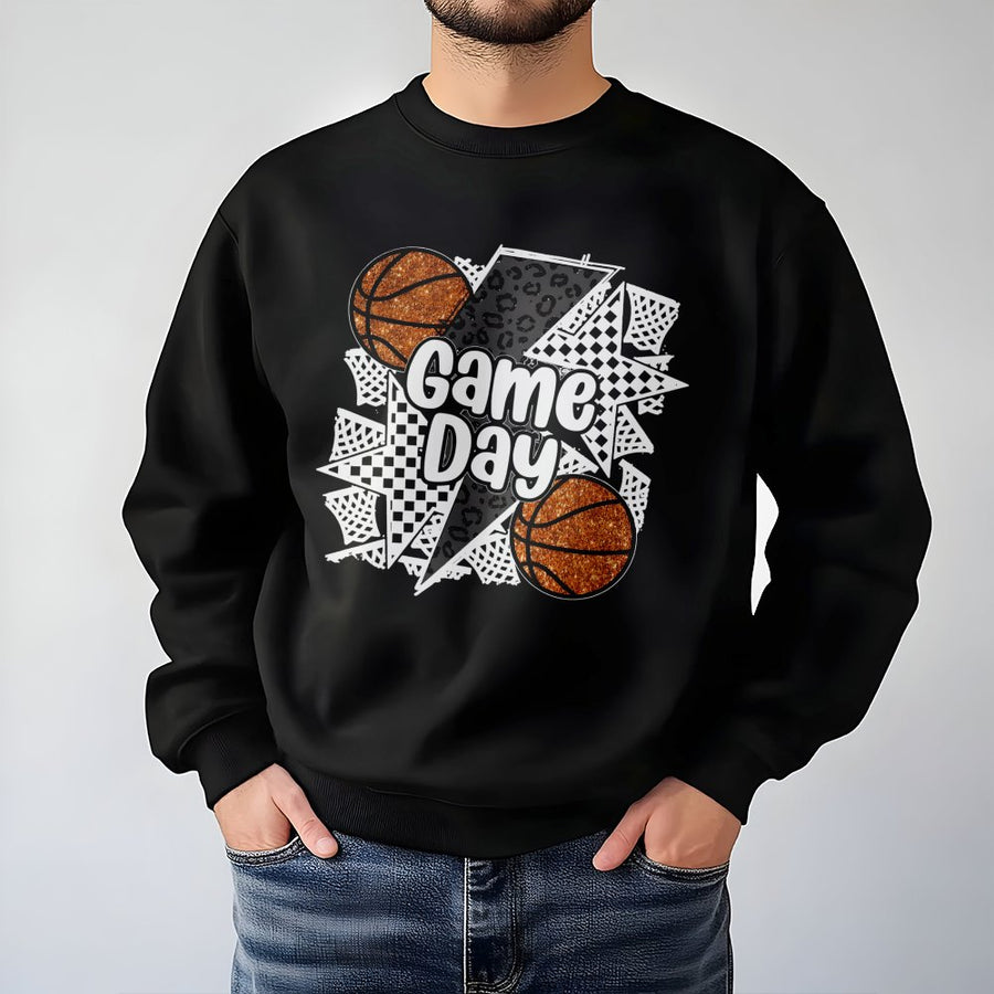 Game Day Basketball Sweatshirt | Glitter Leopard Sports Graphic | Premium Cotton Blend | Gift For Basketball Mom Or Fan