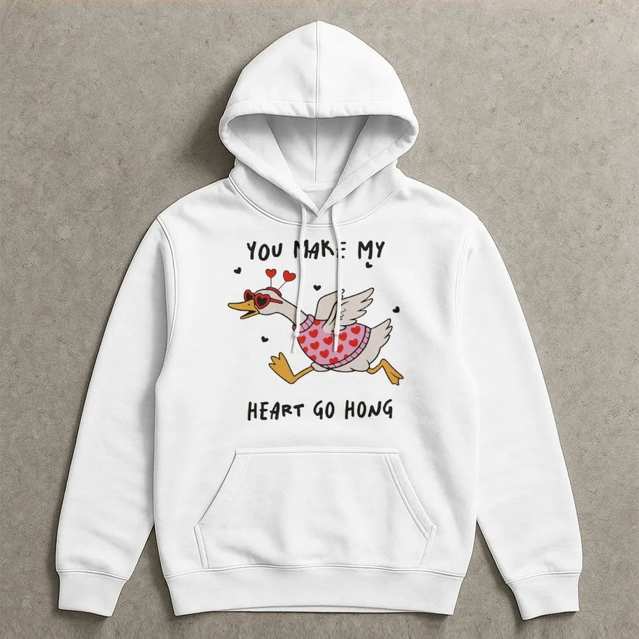 Goose Valentine Hoodie | You Make My Heart Honk Graphic Design | Premium Cotton-Blend Pullover | Funny Animal Lover Gift for Her & Him