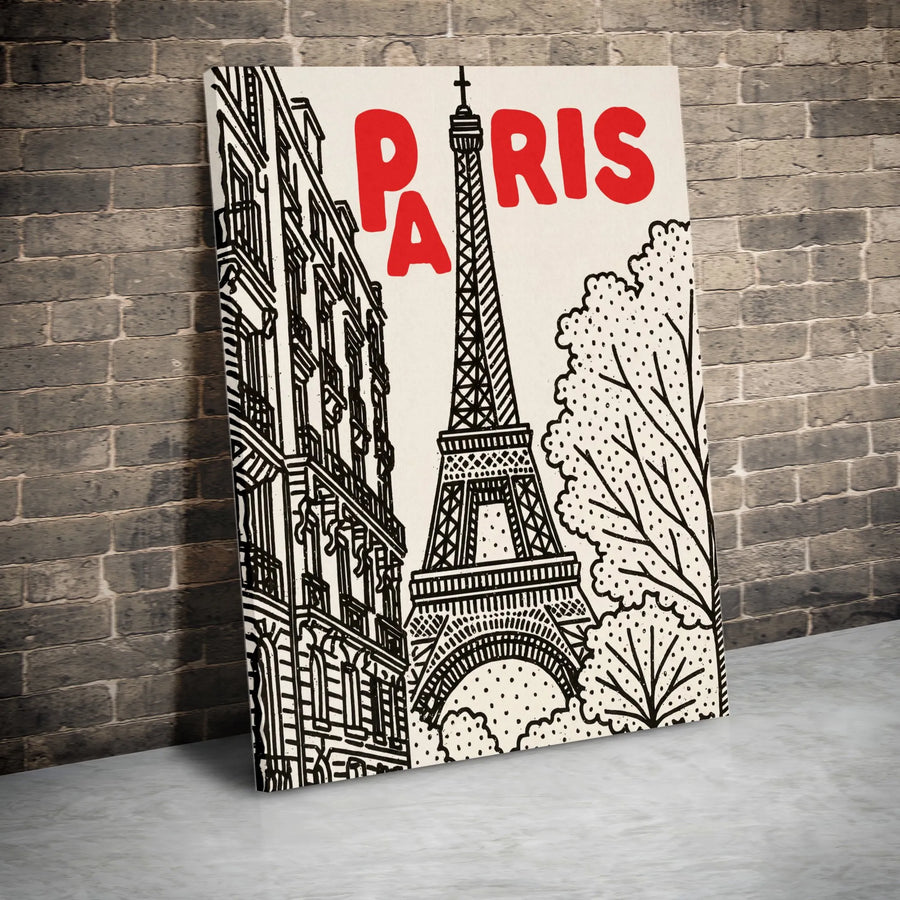 Paris Eiffel Tower Vertical Canvas | Vintage Sketch Wall Art | Retro Ink Illustration Travel Poster | Premium 1.25" Gallery Wrap Canvas | French Cityscape Gift for Travelers