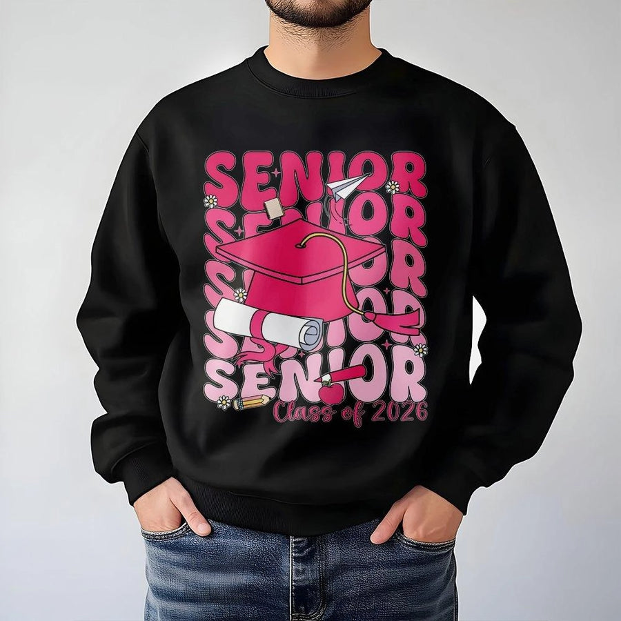 Senior 2026 Sweatshirt | Retro Pink Graduation Aesthetic | Premium Comfy Fleece Crewneck | Class of 2026 High School Senior Gift