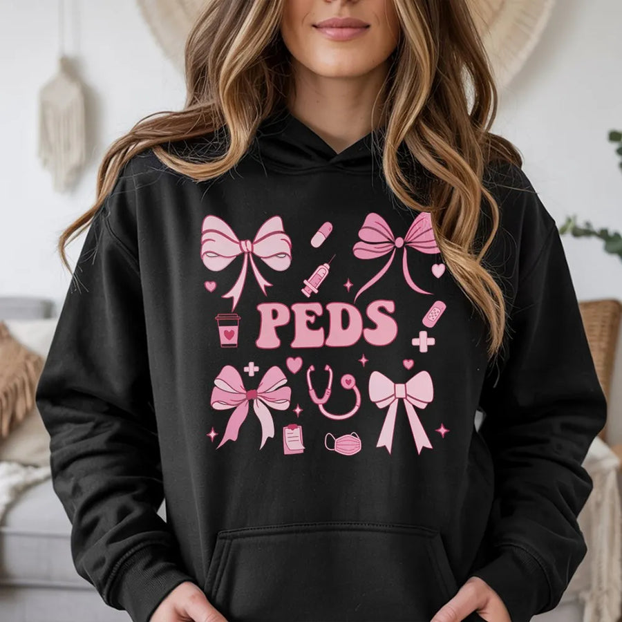 Pediatric Nurse Hoodie | Cute Coquette Bow Medical Design | Premium Cotton-Blend Apparel | Perfect Gift for Nursing Students & Peds RNs