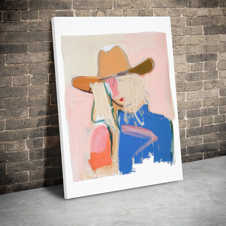 Abstract Cowgirl Canvas Art | Modern Blonde Western Portrait | 1.25 Inch Gallery Wrap Wall Decor | Boho Ranch House Gift