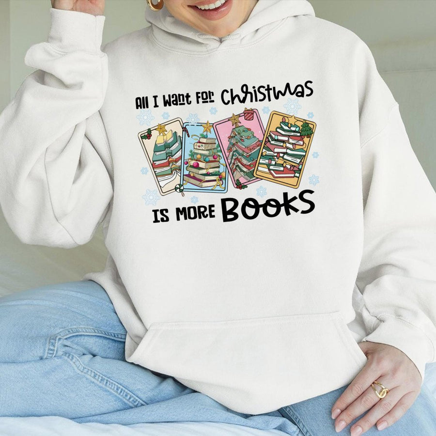 Book Lover Christmas Hoodie | Bookish Tree Illustration | Cotton-Blend Premium Sweatshirt | Gift for Librarian, Reader, & Bookworm
