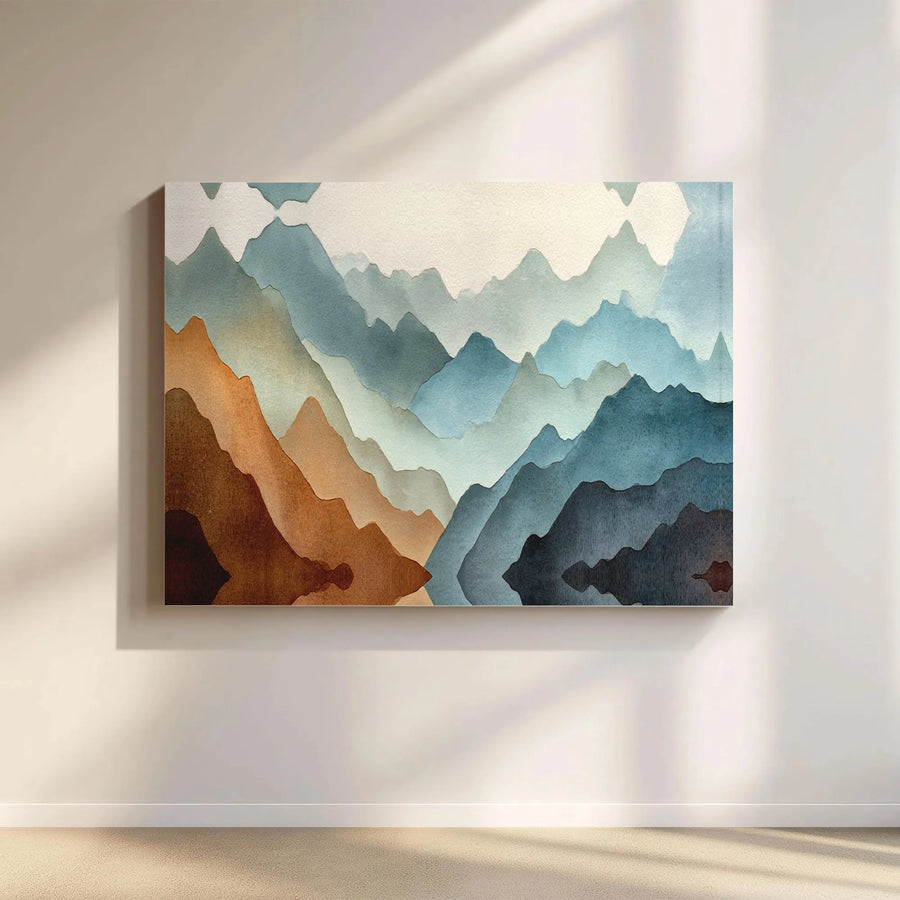 Abstract Mountain Canvas Wall Art | Watercolor Landscape Layered Peak Print | 1.25" Gallery Wrap Premium Decor | Modern Minimalist Home Office Gift