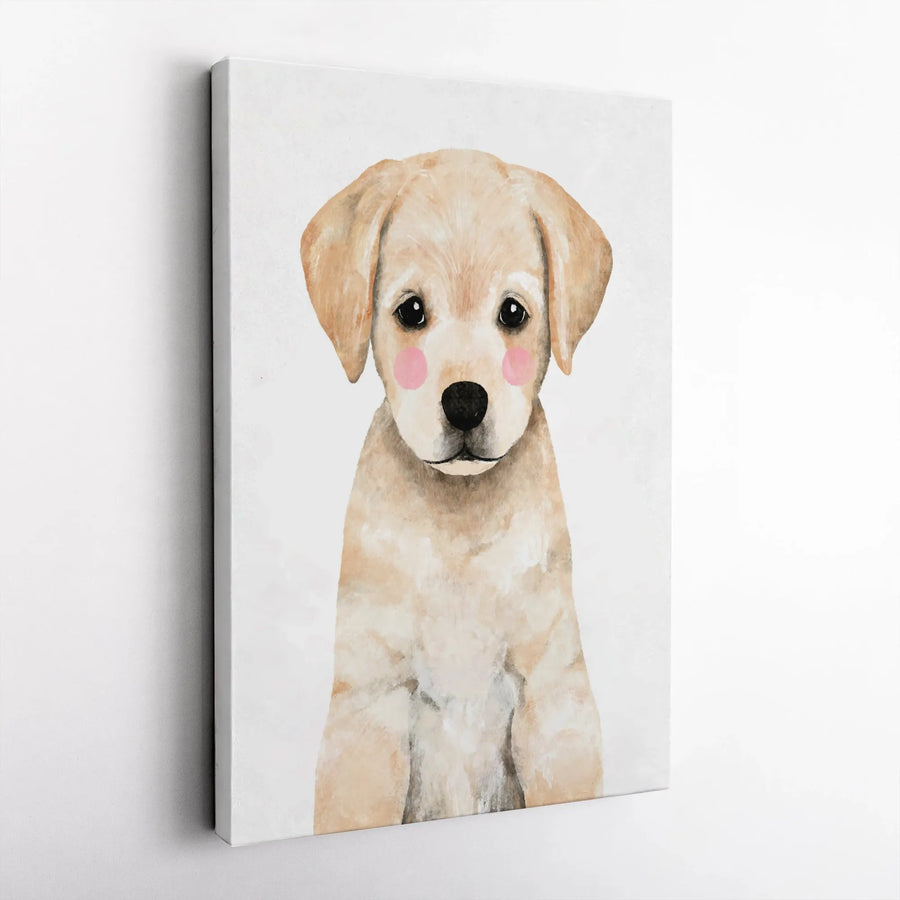 Labrador Puppy Vertical Canvas | Cute Watercolor Dog Portrait | Premium Gallery Wrap | Nursery Wall Decor Gift for Dog Lover