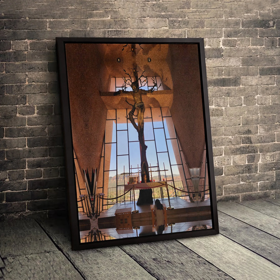 Chapel of the Holy Cross Canvas | Sedona Church Interior Wall Art | 1.25-Inch Gallery Wrap Print | Religious Gift for Home Office Decor