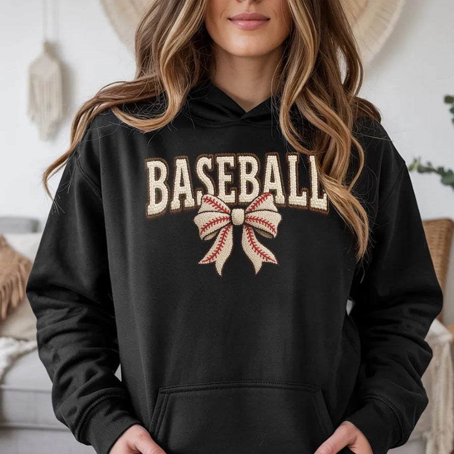 Baseball Bow Hoodie | Preppy Sporty Aesthetic Sweatshirt | Premium Cotton Blend | Gift For Softball Mom Player Teen Girl