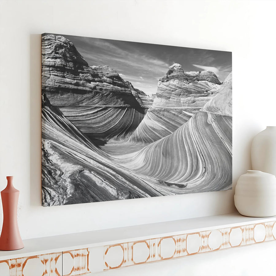 Desert Wave Canvas Wall Art | Black and White Landscape Photography | Premium Gallery Wrapped Canvas | Modern Home and Office Decor