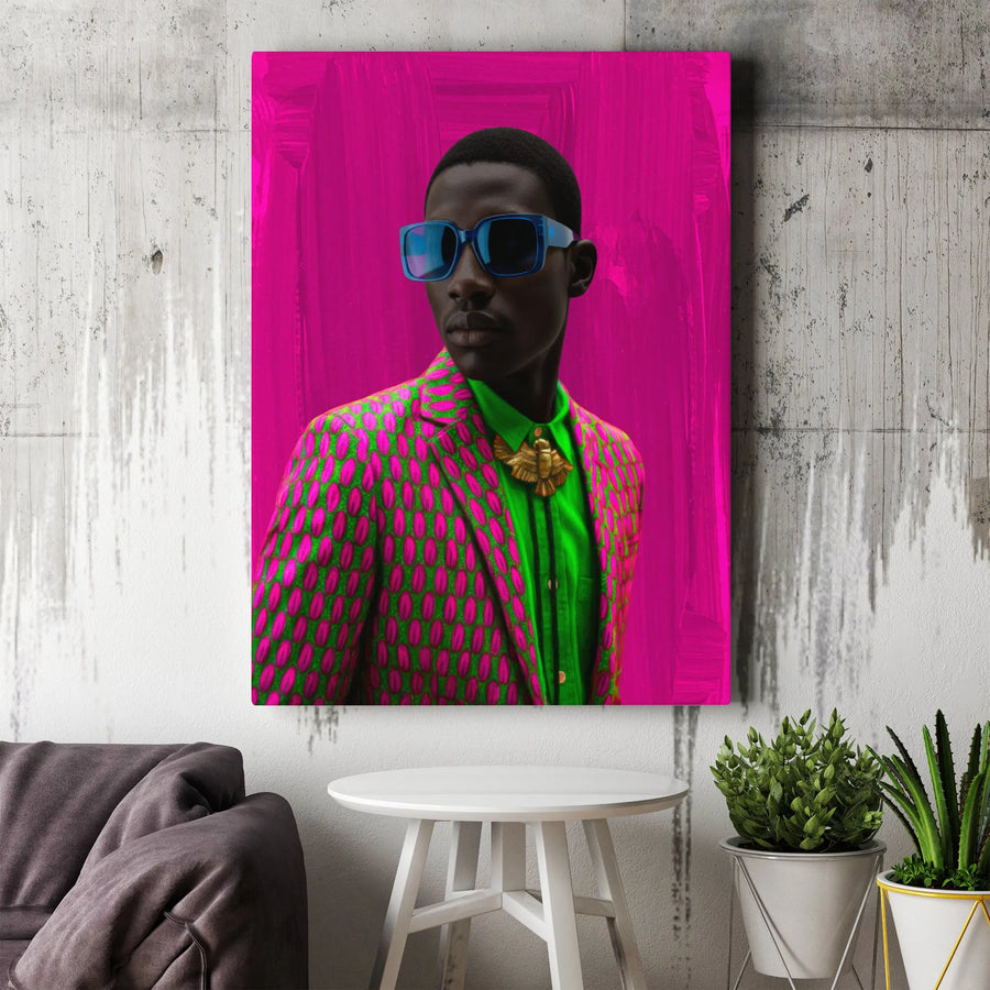 Modern Black Art Canvas | Vibrant Pop Art Fashion Portrait | Premium High-Resolution Print | Collector's Gift for Modern Home Decor