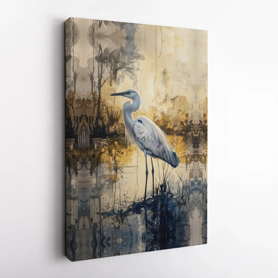 Great Egret Canvas Wall Art | Abstract Watercolor Bird Painting | Thick Gallery Wrap Canvas | Premium Coastal Decor Gift for Nature Lover